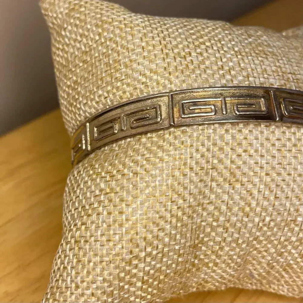 Greek Key Meander Sterling Bangle Bracelet Signed Mexico - Picture 3 of 9